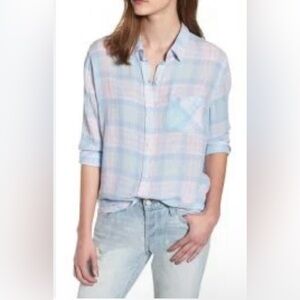 Rails Charli  Pastel Plaid Button-Up Linen blend Shirt - Light Blue & Pink